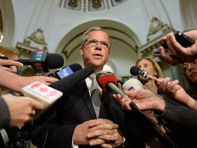 Saskatchewan Premier Brad Wall speaks about the federal carbon tax pricing announcement at the Legislative Building in Regina.