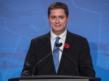Conservative leadership candidate Andrew Scheer speaks during the Conservative leadership debate in Saskatoon, November 9, 2016.