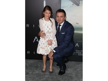 Abigail Pniowsky and Jeremy Renner attend the Los Angeles premiere of Paramount Pictures' Arrival, November 6, 2016, in Los Angeles, California.