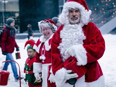 L-R: Tony Cox, Kathy Bates and Billy Bob Thornton star in "Band Santa 2."