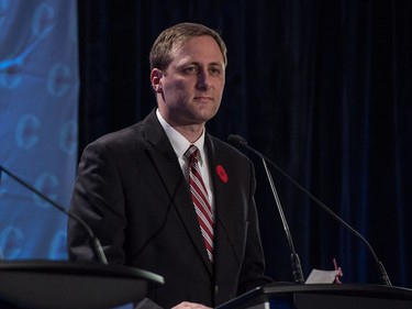 Conservative leadership candidate Brad Trost speaks during the Conservative leadership debate in Saskatoon, November 9, 2016.