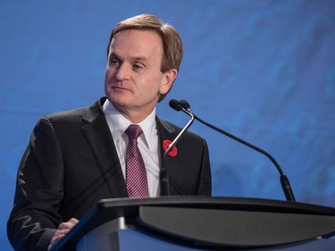 Conservative leadership candidate Andrew Saxton speaks during the Conservative leadership debate in Saskatoon, November 9, 2016.
