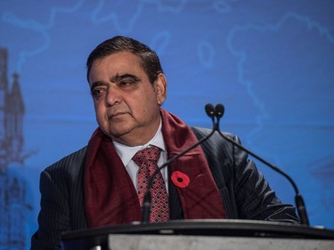 Conservative leadership candidate Deepak Obhrai speaks during the Conservative leadership debate in Saskatoon, November 9, 2016.