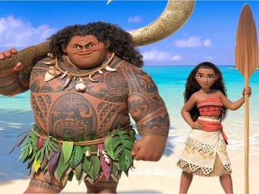 The demigod Maui, voiced by Dwayne Johnson, and Moana, voiced by Auli'i Cravalho, in "Moana."
