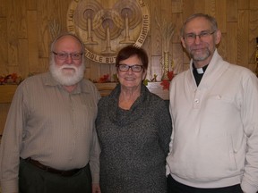 From left, Gord Martens, chair of the LuMinHoS board; Diana Fast, treasurer; and Chaplain Ron Bestvater. Photo by Darlene Polachic