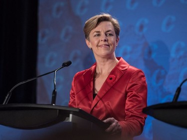 Conservative leadership candidate Kellie Leitch speaks during the Conservative leadership debate in Saskatoon, November 9, 2016.