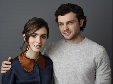 Lily Collins and Alden Ehrenreich, cast members in "Rules Don't Apply," pose for a portrait at the Four Seasons Hotel in Los Angeles, California, November 11, 2016.