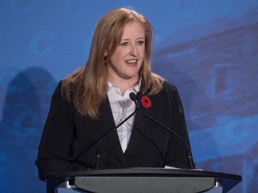 Conservative leadership candidate Lisa Raitt speaks during the Conservative leadership debate in Saskatoon, November 9, 2016.