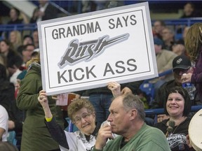 Joyce Souka, also known as "Grandma Rush", during a game this past season in Saskatoon.