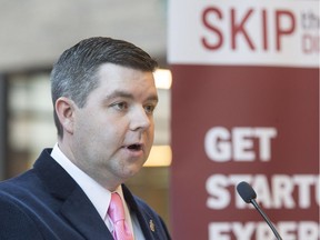 SASKATOON, SASK.; MARCH 4, 2016 - 0305 news  skipthedishes  Sask. Immigration, Jobs and Training Minister Jeremy Harrison at the announcement that SkipTheDishies is set to expand it workforce by 300 with expansion of the food service company, March 4, 2016 (GORD WALDNER/Saskatoon StarPhoenix)