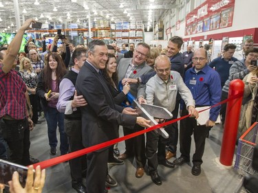 Costco shoppers were lined up before the sunrise to celebrate the official ribbon cutting by all levels of government to open Saskatoon's second warehouse, November 10, 2016.