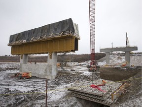 Work was continuing on Nov. 23, 2016, on the North Commuter Bridge in Saskatoon