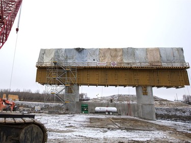 The west side to the North Commuter Bridge at the construction site during a media tour showing the progress on the two westside pillars, where this second one is now almost close to completion, November 23, 2016.