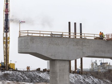 The North Commuter Bridge construction site during a media tour showing the progress on the westside pillars, with the second close to completion, November 23, 2016.