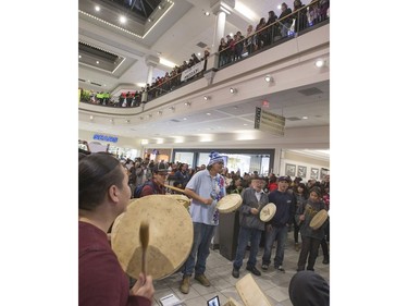 A flash mob broke out in Midtown Plaza in Saskatoon, singing at the top of their lungs in protest, making sure Mother Earth is protected and there is always safe water to drink, November 3, 2016.