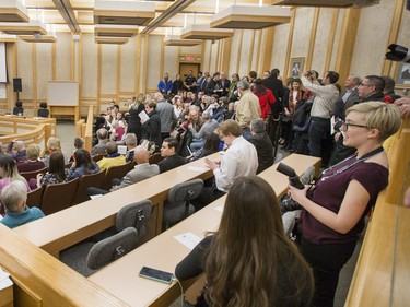 Seating in the city council chambers was at a minimum if you didn't arrive early to see Saskatoon's new mayor Charlie Clark being ushered in with the Arrival of the Official Party of the newly elected mayor and city councillors before being sworn in, October 31, 2016.