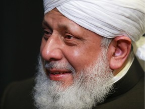 His Holiness Hazrat Mirza Masroor Ahmad, the Caliph of the Ahmadiyya Muslim Jama'at  speaks with media during his visit in Saskatoon at Prairieland Park on Nov. 1, 2016.