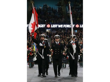 The annual Remembrance Day Ceremony parade closes off the ceremony at SaskTel Centre, the biggest indoor ceremony in Canada, November 11, 2016.