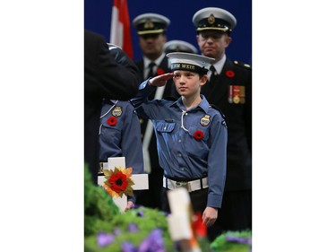 Wreaths are laid during the annual Remembrance Day Ceremony at SaskTel Centre, the biggest indoor ceremony in Canada, November 11, 2016.
