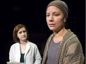 Kate Herriot (r), seen with Angela Kemp in the play Apple, is up for acting awards in three productions.