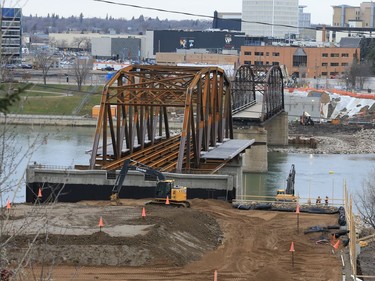 A view of the new and old spans of the Traffic Bridge from Nutana Collegiate, November 2, 2016.