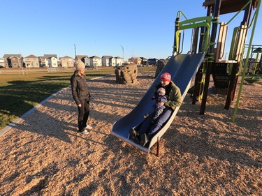 Work continues on houses in the Brighton neighbourhood of Saskatoon as a park for families is already good to play in, November 7, 2016.