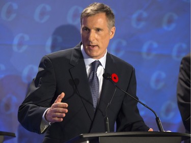 Conservative candidate Maxime Bernier in the Conservative Party's first leadership debate in Saskatoon, moderated by Kaveri Braid, November 9, 2016.