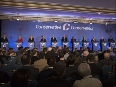 Contenders participate in the  Conservative Party's first leadership debate in Saskatoon, moderated by Kaveri Braid, November 9, 2016.