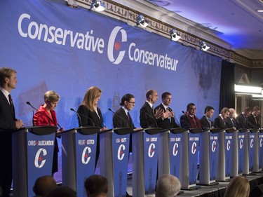 Contenders participate in the Conservative Party's first leadership debate in Saskatoon, moderated by Kaveri Braid, November 9, 2016.