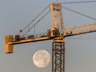 The supermoon is still keeping this crane operator on College Drive company, early November 15, 2016.