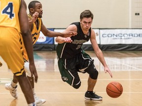 University of Saskatchewan Huskies guard Alex Ulruh drives the net against the Brandon University Bobcats in CIS Men's Basketball action at the PAC on Nov. 19, 2016.