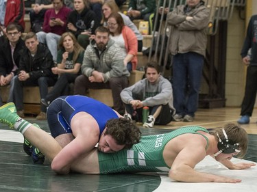 University of Saskatchewan Huskies wrestler Noah Bertholet takes on University of Calgary Dinos wrestler Bo Jackson during the Huskies Open wrestling at the Education Building on the U of S campus in Saskatoon, November 26, 2016.