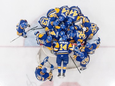 The Saskatoon Blades prepare to take on the Medicine Hat Tigers in WHL action in Saskatoon, November 26, 2016.