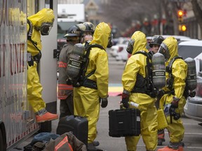 Emergency workers respond to reports of suspicious packages containing white powder on Tues. Nov. 29, 2016.