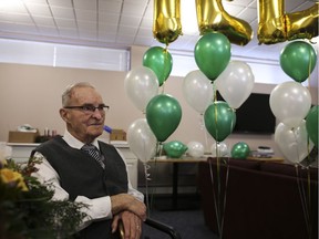Ted Morton was a paper boy for the StarPhoenix, celebrates his 100th birthday in Saskatoon on Dec. 18, 2016.