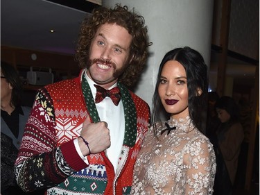 T. J. Miller and Olivia Munn attend the Paramount Pictures with The Cinema Society & Svedka Host an After Party for "Office Christmas Party" at Mr. Purple at the Hotel Indigo LES on December 5, 2016 in New York City.
