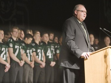 Brian Towriss speaks at the Huskies Dog's Breakfast on April 29, 2010 in Saskatoon. (Richard Marjan/StarPhoenix)