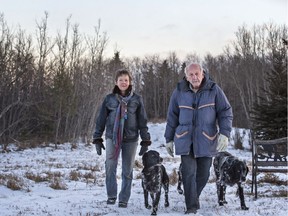 Lynn Oliphant(R) with Rhonda Shewfelt have set up a private "green" cemetery on a hill top on this land east of Saskatoon.