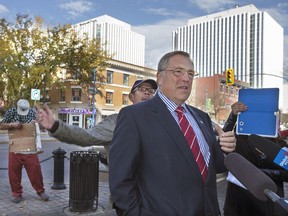 SASKATOON, SASK.; SEPTEMBER 29, 2016 -0930 news atchison  Don Atchison called a news conference to talk about downtown at the corner of 21st. E. and 2nd Ave. S. and was hassled by a couple of homeless men saying they have no place to sleep or go to the bathroom, September 29, 2016 (GORD WALDNER/Saskatoon StarPhoenix)