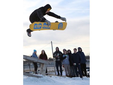 Snowboarders take to the hill during a ride along and meet and greet with Olympic medalist Mark McMorris and his brother Craig McMorris, member of the Canadian national snowboarding team in slopestyle at Diefenbaker Park in Saskatoon on December 21, 2016.