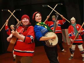 SASKATOON, SK - December 6, 2016 - Donovan Scheirer and Kaitlyn Semple perform during a media call of Sum Theatre's 2nd annual Winterlude Festival, which focuses on a re-imagining of the Canadian classic The Hockey Sweater, at the Refinery in Saskatoon on December 6, 2016. (Michelle Berg / Saskatoon StarPhoenix)