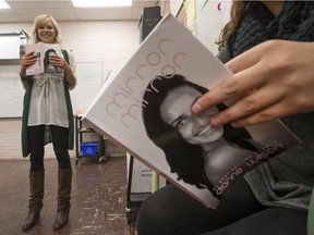 Kaitlyn Cey speaks with students involved in the Mirror Mirror project at Aden Bowman Collegiate, Monday, November 28, 2016. The Mirror Mirror project is tailored right now towards grade 8 girls. It's based on the book by Dianne Wilson - Mirror Mirror - she's a best-selling author and is helping young women and girls with their self-worth. They are raising money to purchase the books for as many girls as possible and are offering an eight-week follow up course for the girls to participate in to help free them of negative effects of low self-esteem. It's to help promote mental health and wellness of these girls. They've currently raised $6,000.
