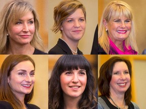 The Saskatoon city council elected in October 2016 features a majority of women for the first time with, clockwise from top left, Cynthia Block (Ward 6), Hilary Gough (Ward 2), Bev Dubois (Ward 9), Ann Iwanchuk (Ward 3), Sarina Gersher (Ward 8) and Mairin Loewen (Ward 7). (GORD WALDNER/The StarPhoenix)