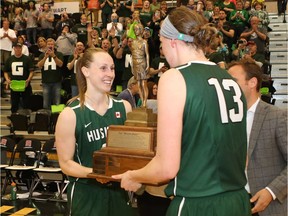 The University of Saskatchewan Huskies, who captured their first-ever Canadian Interuniversity Sport women's basketball championship title and Bronze Baby trophy last March in Fredericton, N.B., have won their last seven games. Photo courtesy University of New Brunswick.