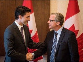 Prime Minister Justin Trudeau addresses the press at a meeting with Saskatchewan Premiere Brad Wall in Saskatoon on Wednesday, April 27, 2016. THE CANADIAN PRESS/Matt Smith ORG XMIT: MBS120