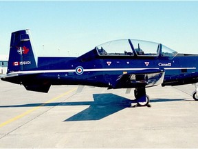 A CT- 156 Harvard II trainer aircraft sits on the tarmac at CFB Moose Jaw