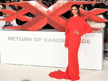 Indian actress Deepika Padukone poses upon arrival to attend the European premiere of "xXx: Return of Xander Cage" in London, England, January 10, 2017.