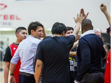 Canadian Prime Minister Justin Trudeau during a visit from students from La Loche Community School at the BioSteel Centre, where the Toronto Raptors practice, in Toronto, Ont. on Friday January 13, 2017.  Masai Ujiri, Toronto Raptors president and general manager, hosted a group of 10 kids, plus two teachers, from La Loche, Saskatchewan. Ernest Doroszuk/Toronto Sun/Postmedia Network