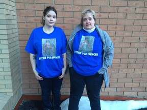 Jessi Hassall and mom Treena Davis outside Saskatoon provincial court on Jan. 30, 2017.