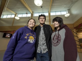 La Loche Dene High School Student Dene Concil members, right to left, Brelanda Montgrand, Jayren Janvier,  and Korey Laprise (Saskatoon StarPhoenix/Liam Richards)